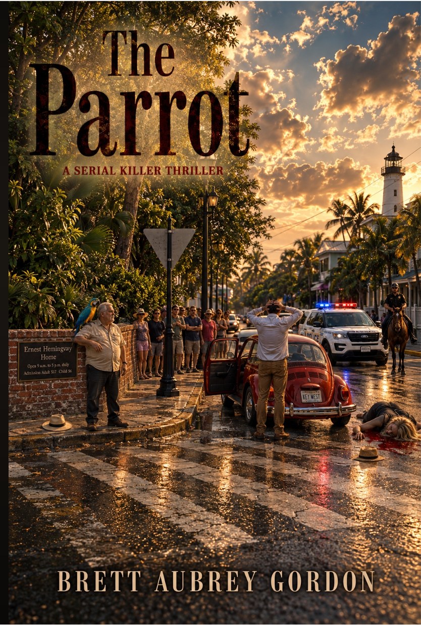 Cover of The Parrot, a serial killer thriller by Brett Aubrey Gordon